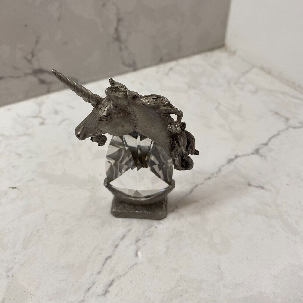 Spoontiques 1983 Pewter and Crystal Prism Miniature Pewter‎ Unicorn Figurine